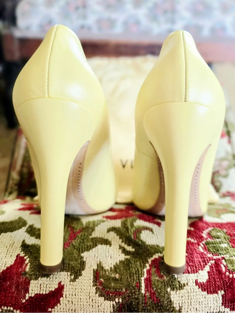 Louis Vuitton Pale Yellow Leather Pumps with Silver Pointed Toe